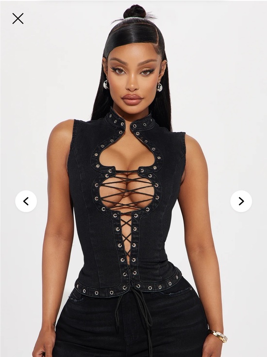 Fashion Nova Tops - Fashion Nova Black That Girl Lace Up Denim Top